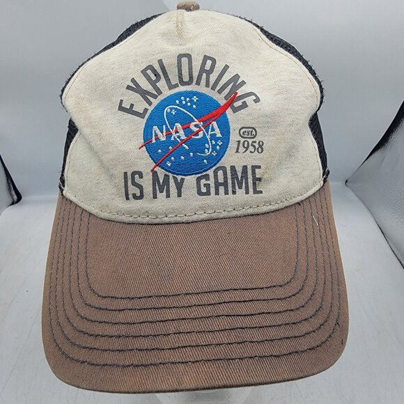 NASA Exploring Is My Game Trucker Hat Buzz Aldrin Cap Adjustable Outdoors Casual - Picture 1 of 10